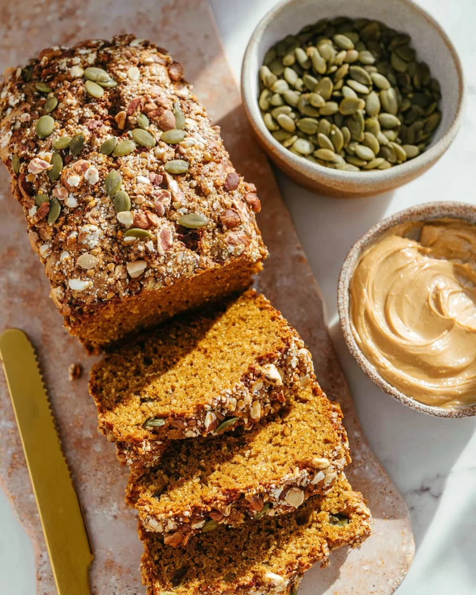 Freshly baked pumpkin bread with spices on a wooden table
