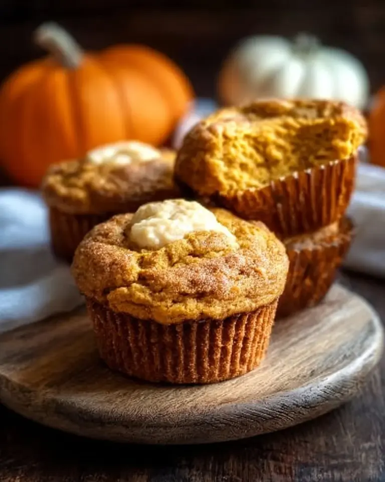 Delicious homemade pumpkin cheesecake muffins topped with cream cheese frosting