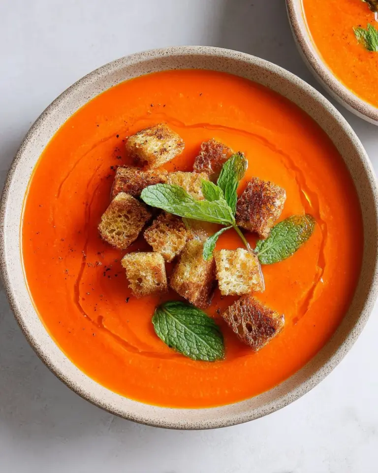 Delicious bowl of Pumpkin Tomato Soup with herbs and spices
