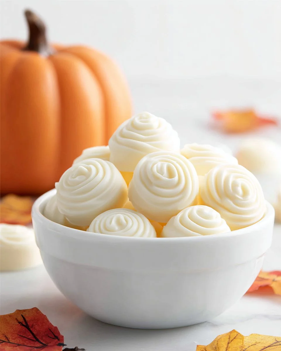 Delicious homemade Pumpkin Truffles decorated with fall spices and chocolate