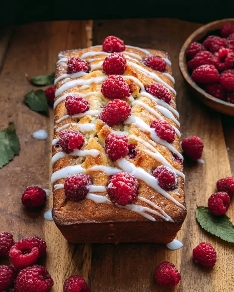 Freshly baked Raspberry Loaf on a wooden table