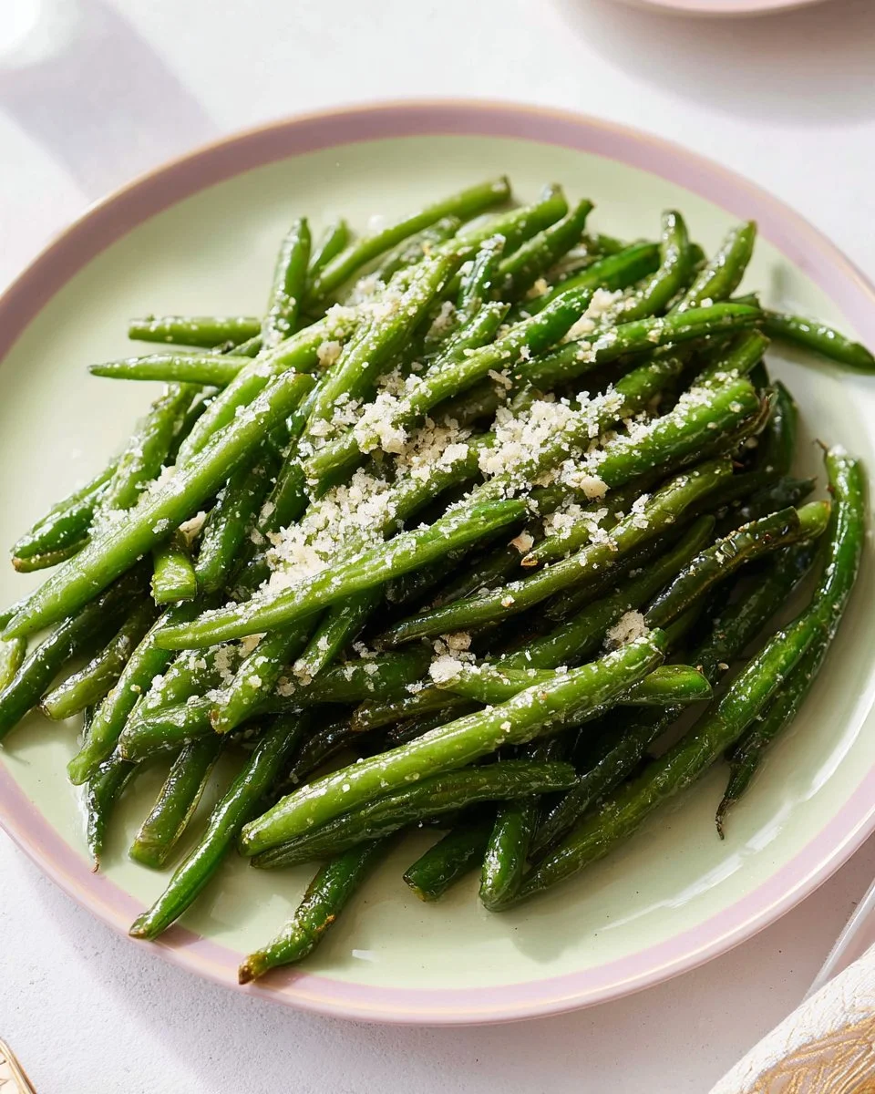 Bowl of roasted frozen green beans seasoned with spices