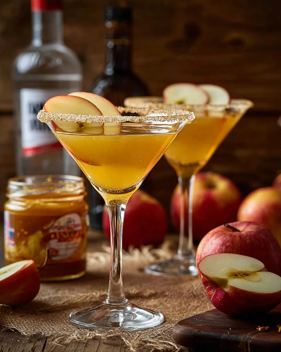 Delicious salted caramel apple martini served in a cocktail glass