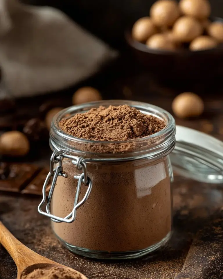 Delicious salted caramel hot cocoa mix in a cozy mug with chocolate swirls