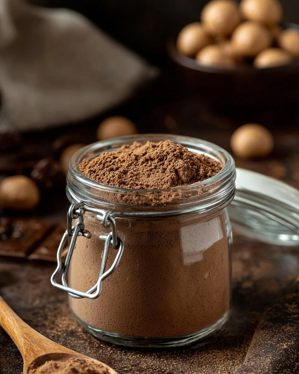 Delicious salted caramel hot cocoa mix in a cozy mug with chocolate swirls