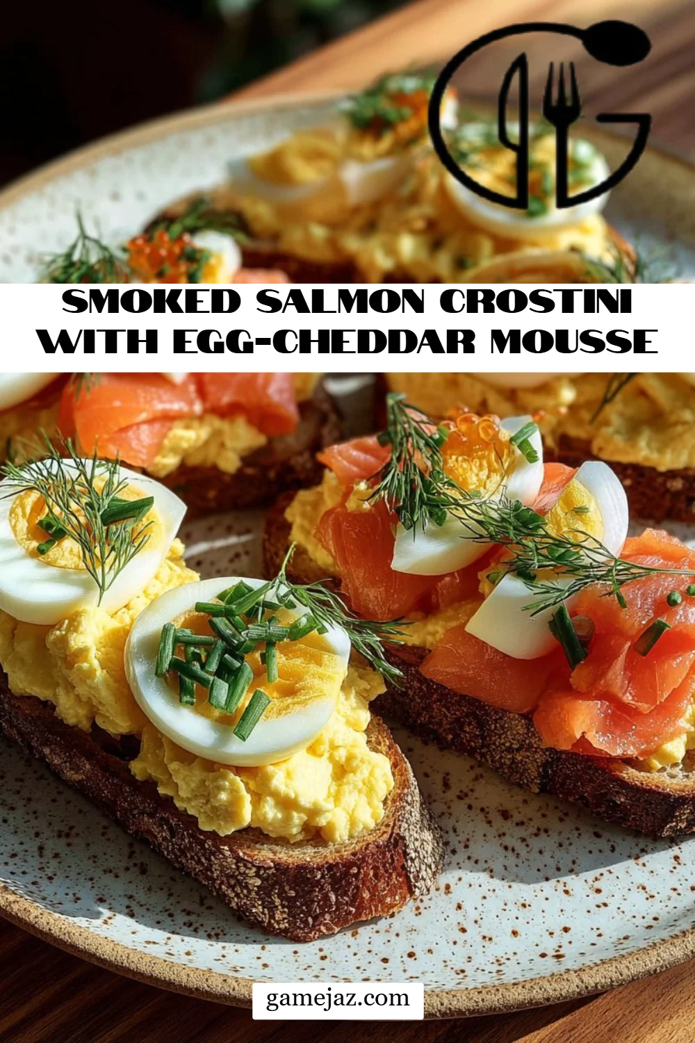 Smoked Salmon Crostini with Egg-Cheddar Mousse