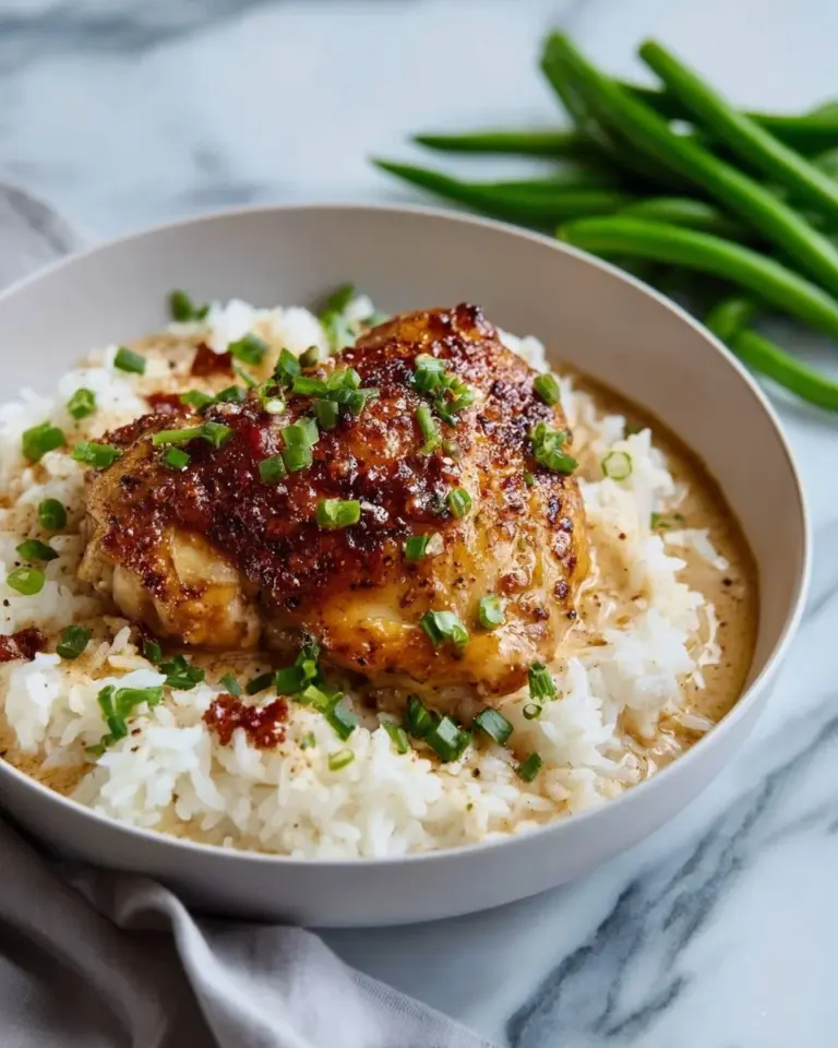 Delicious smothered chicken served with creamy gravy over rice