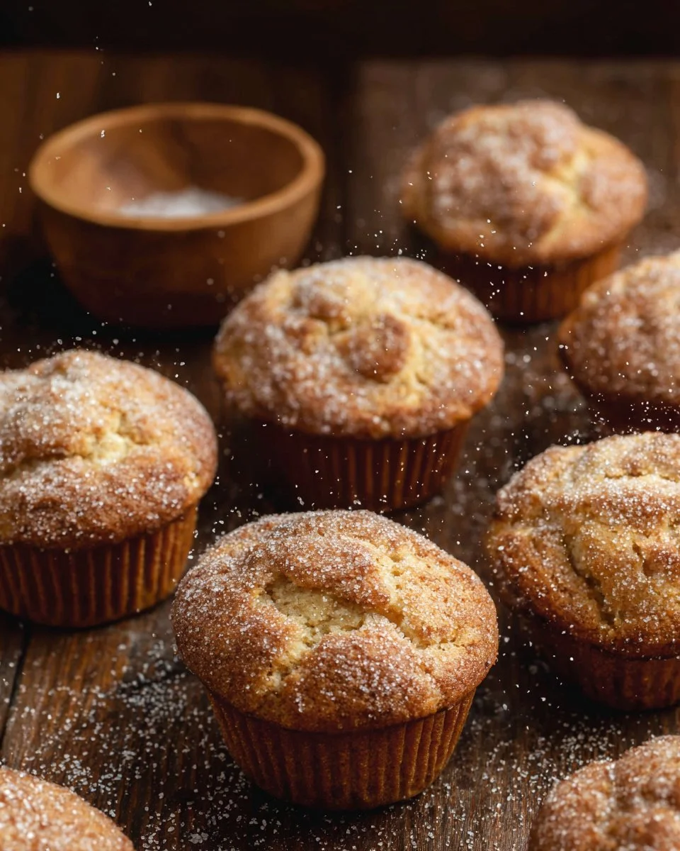 Delicious freshly baked Snickerdoodle Muffins topped with cinnamon sugar