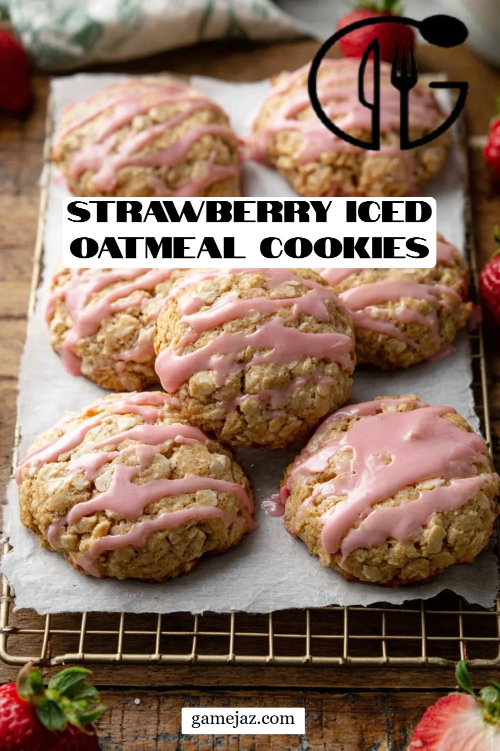 Strawberry Iced Oatmeal Cookies