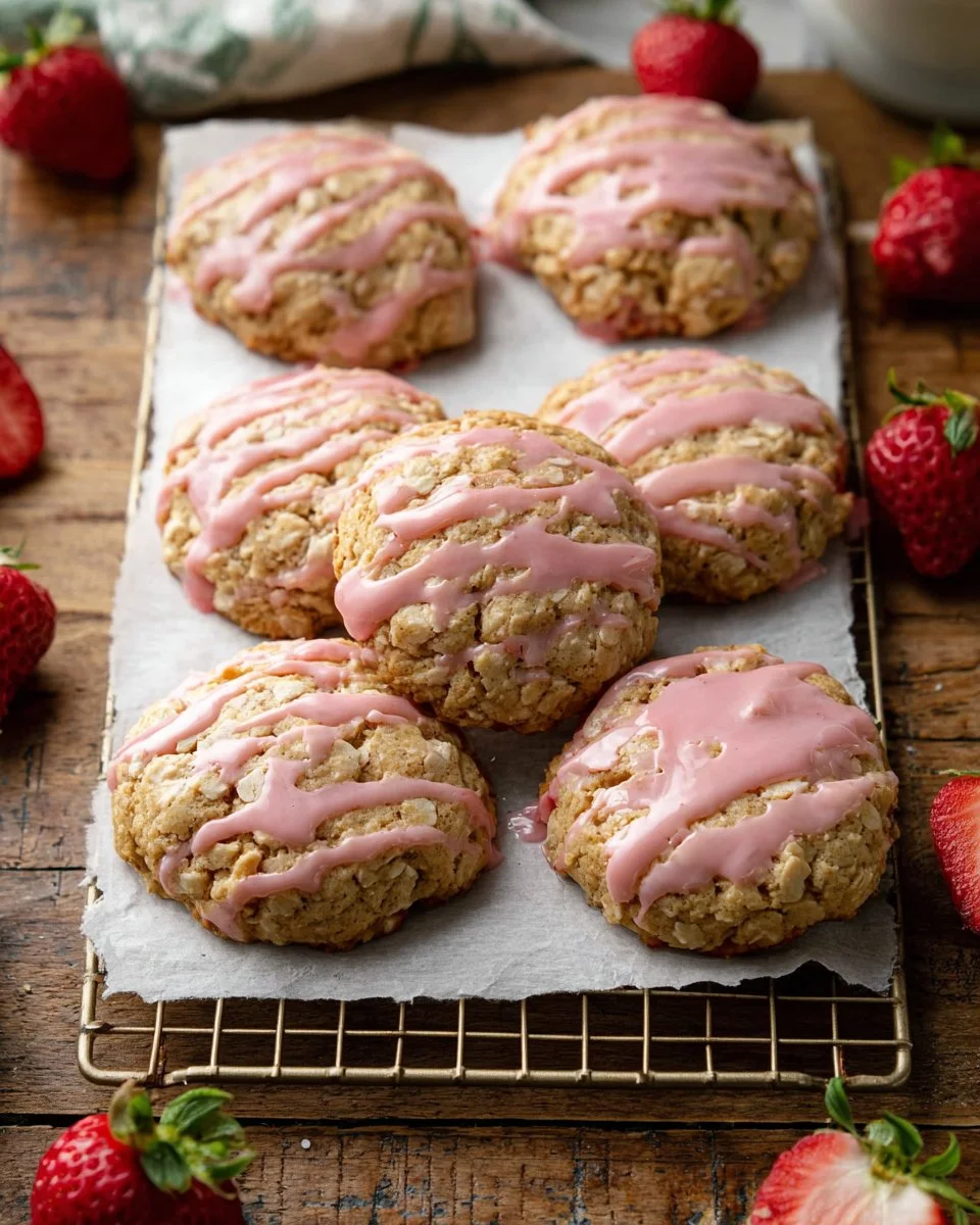 Strawberry Iced Oatmeal Cookies