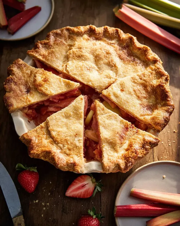 Delicious homemade Strawberry Rhubarb Pie with fresh strawberries and rhubarb
