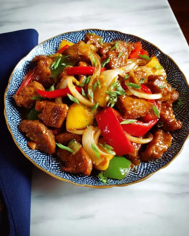 Healthy Sweet and Sour Pork dish prepared without frying.
