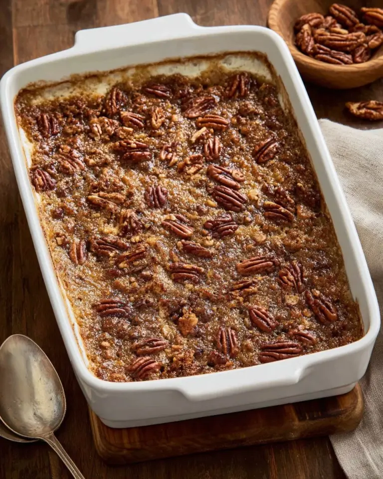 Delicious Sweet Potato Dump Cake topped with whipped cream and nuts