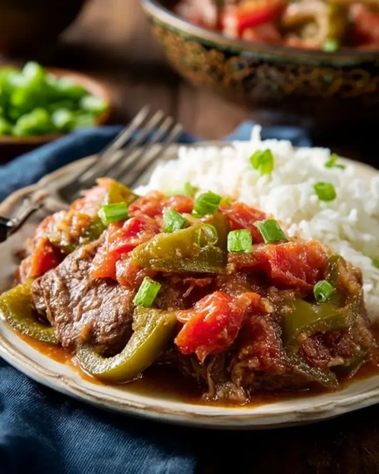 Delicious Swiss Steak served with rich gravy and vegetables