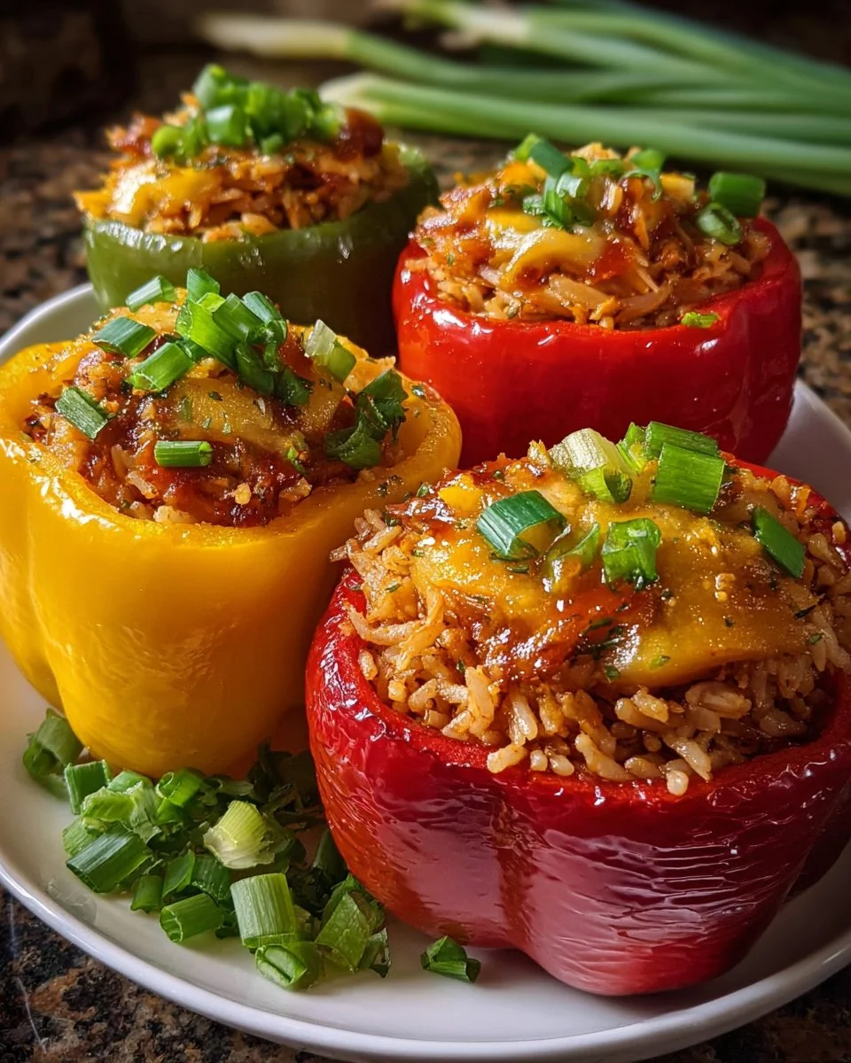 Teriyaki Pineapple Chicken and Rice Stuffed Peppers on a serving plate