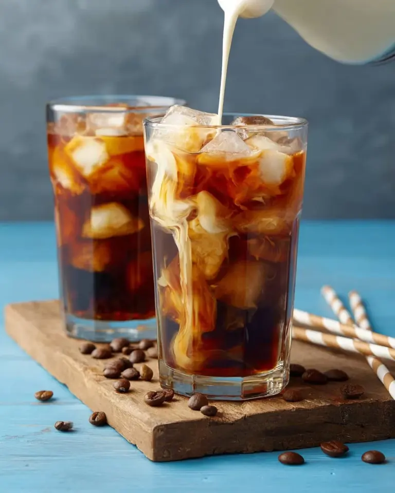 A refreshing glass of Thai Iced Coffee with ice, served in a clear glass