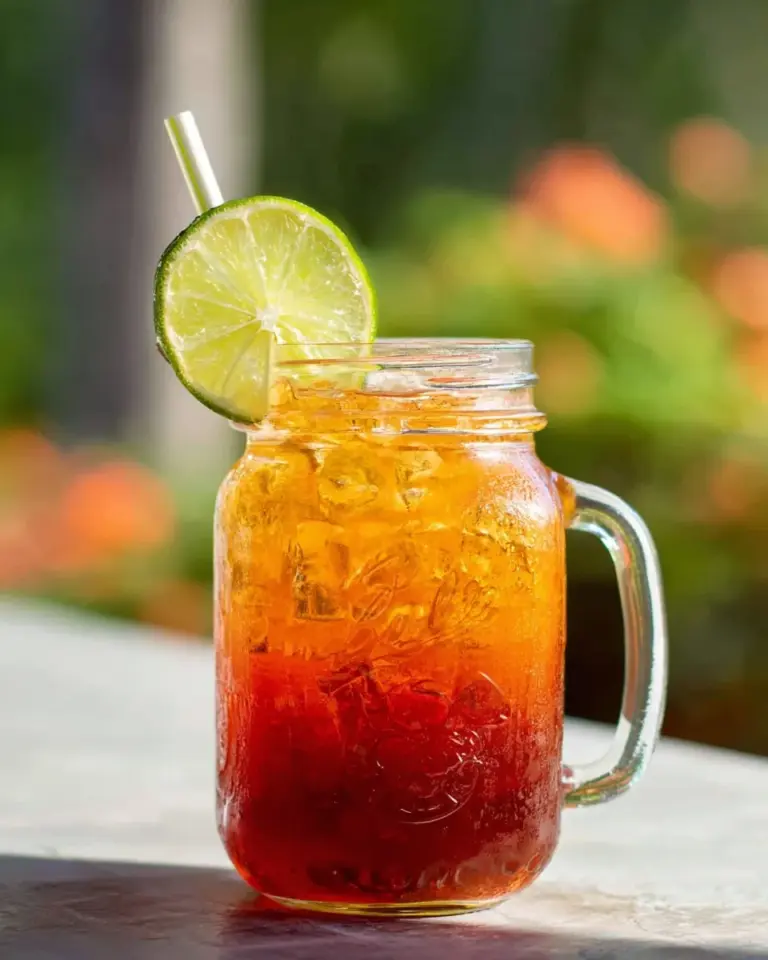 A refreshing glass of Thai Lime Tea with vibrant lime slices and herbs