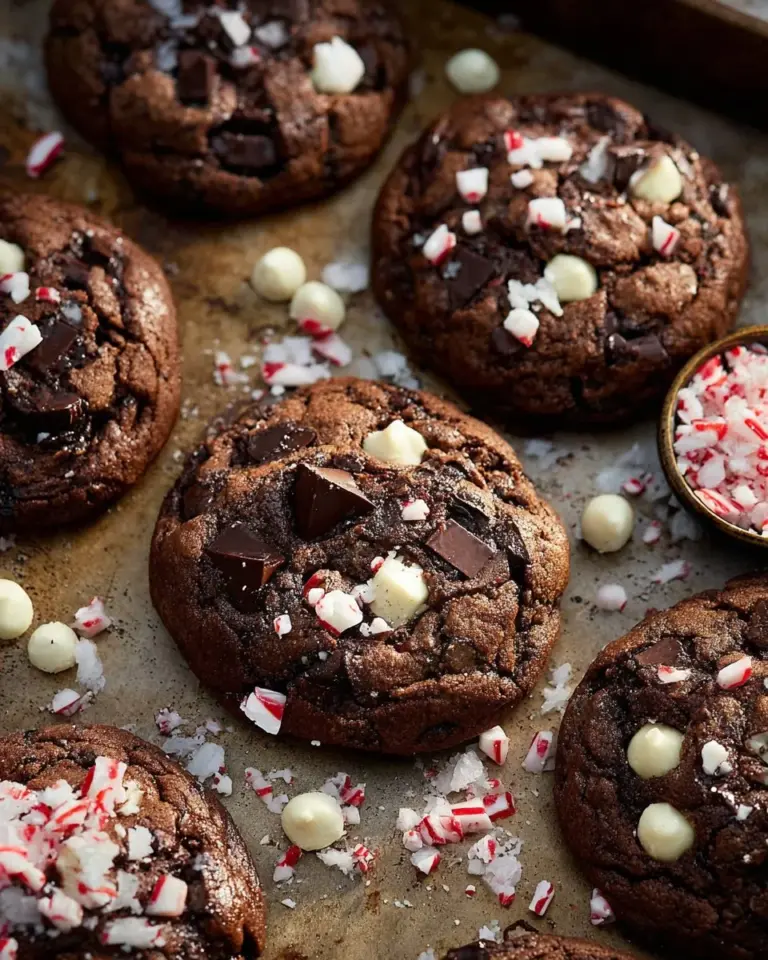 Delicious triple chocolate peppermint cookies on a festive plate