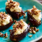 Whipped feta stuffed dates served on a platter as a delectable appetizer