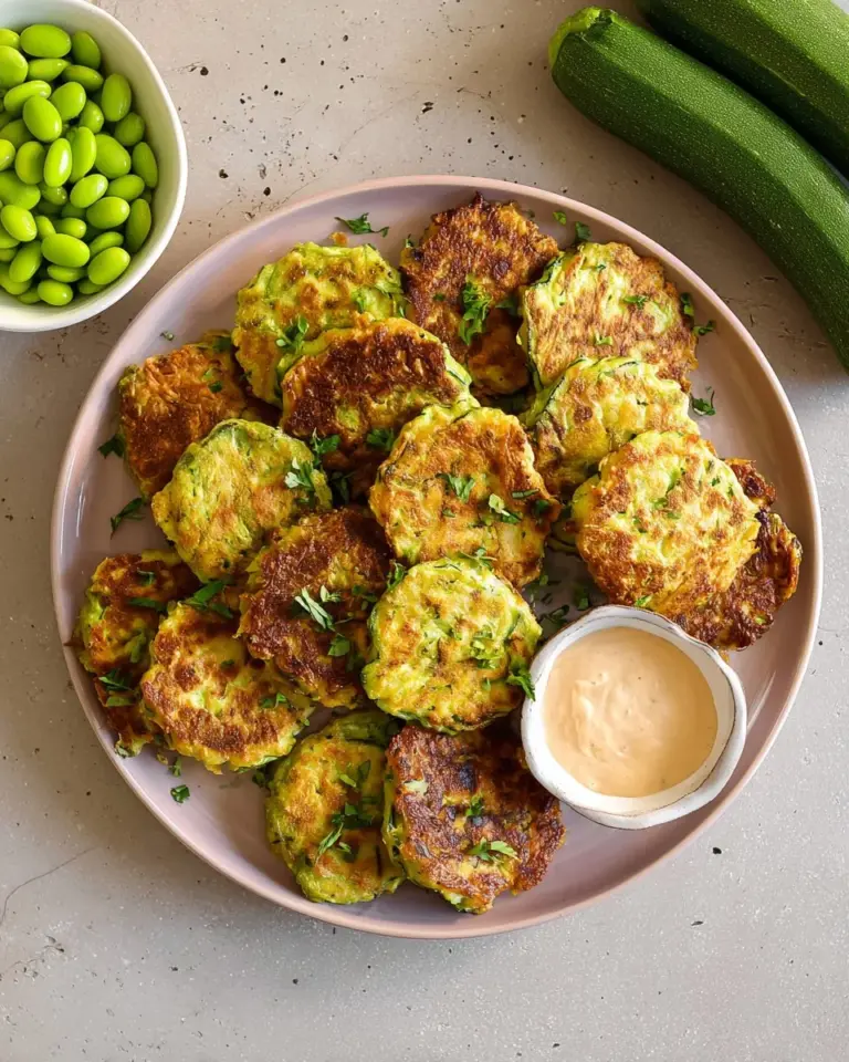 Delicious zucchini edamame fritters served on a plate.