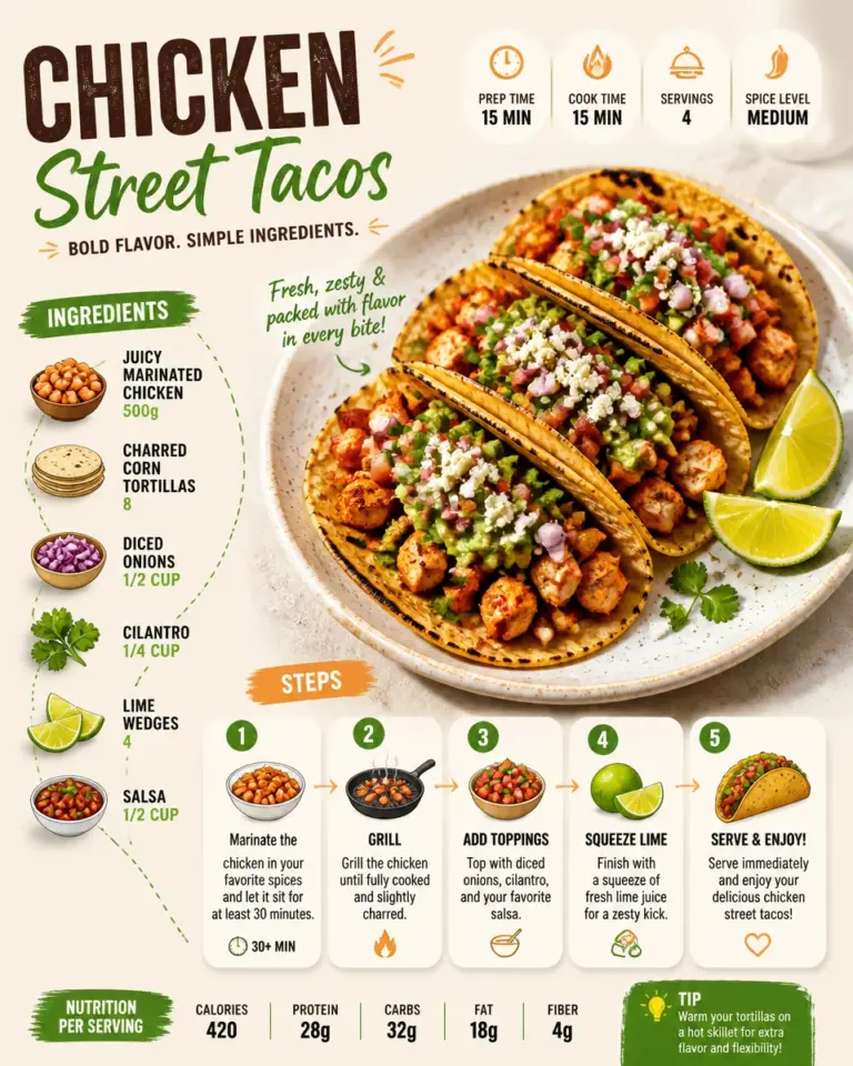 Delicious Chicken Street Tacos topped with fresh cilantro and lime