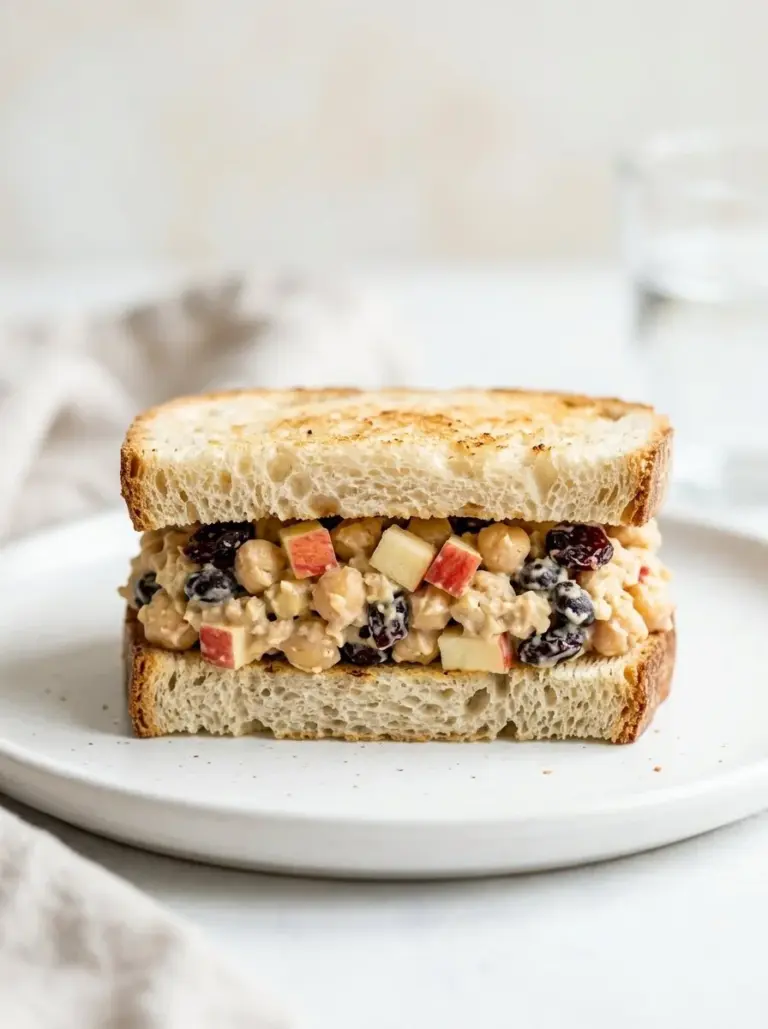 Apple Pecan Chickpea Salad Sandwich with vibrant ingredients and textures