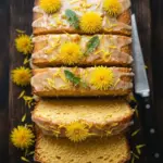 Slice of delightful dandelion bread drizzled with honey lemon glaze