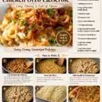 Baked French Onion Chicken Orzo Casserole topped with melted cheese