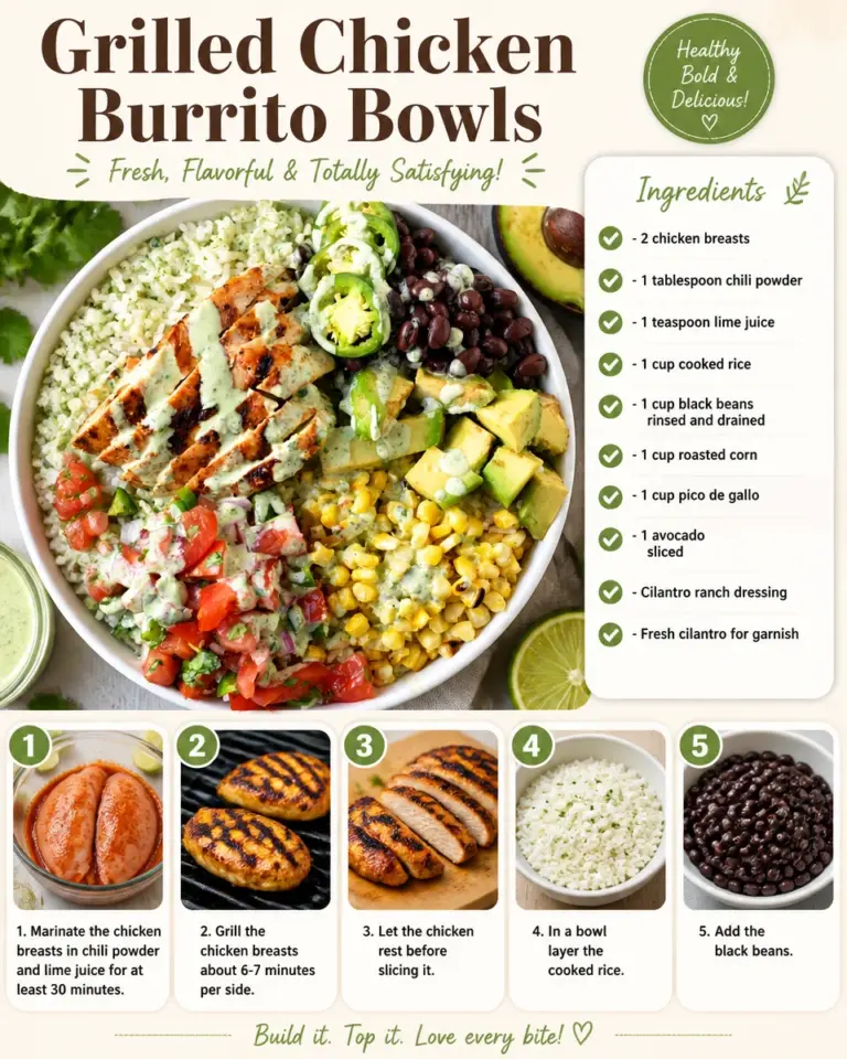Delicious grilled chicken burrito bowl with fresh ingredients