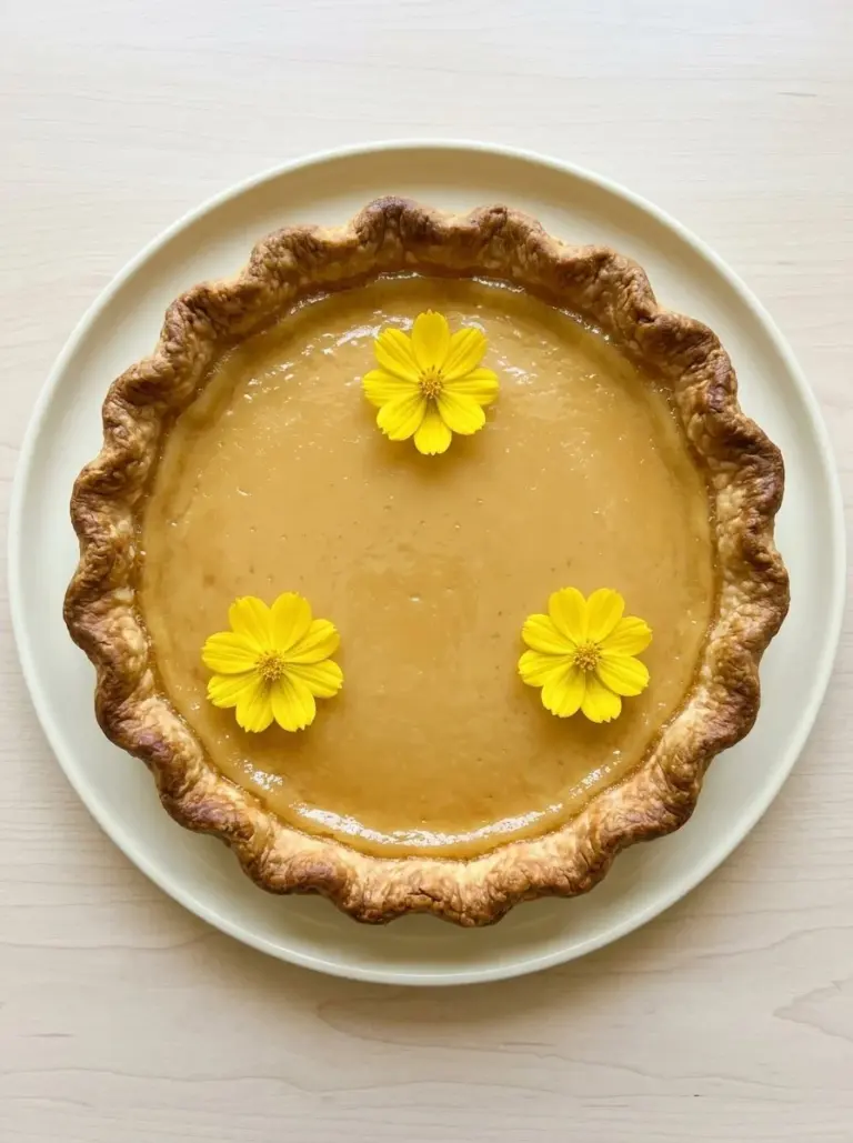 Irresistible Dandelion Cream Pie ready to serve