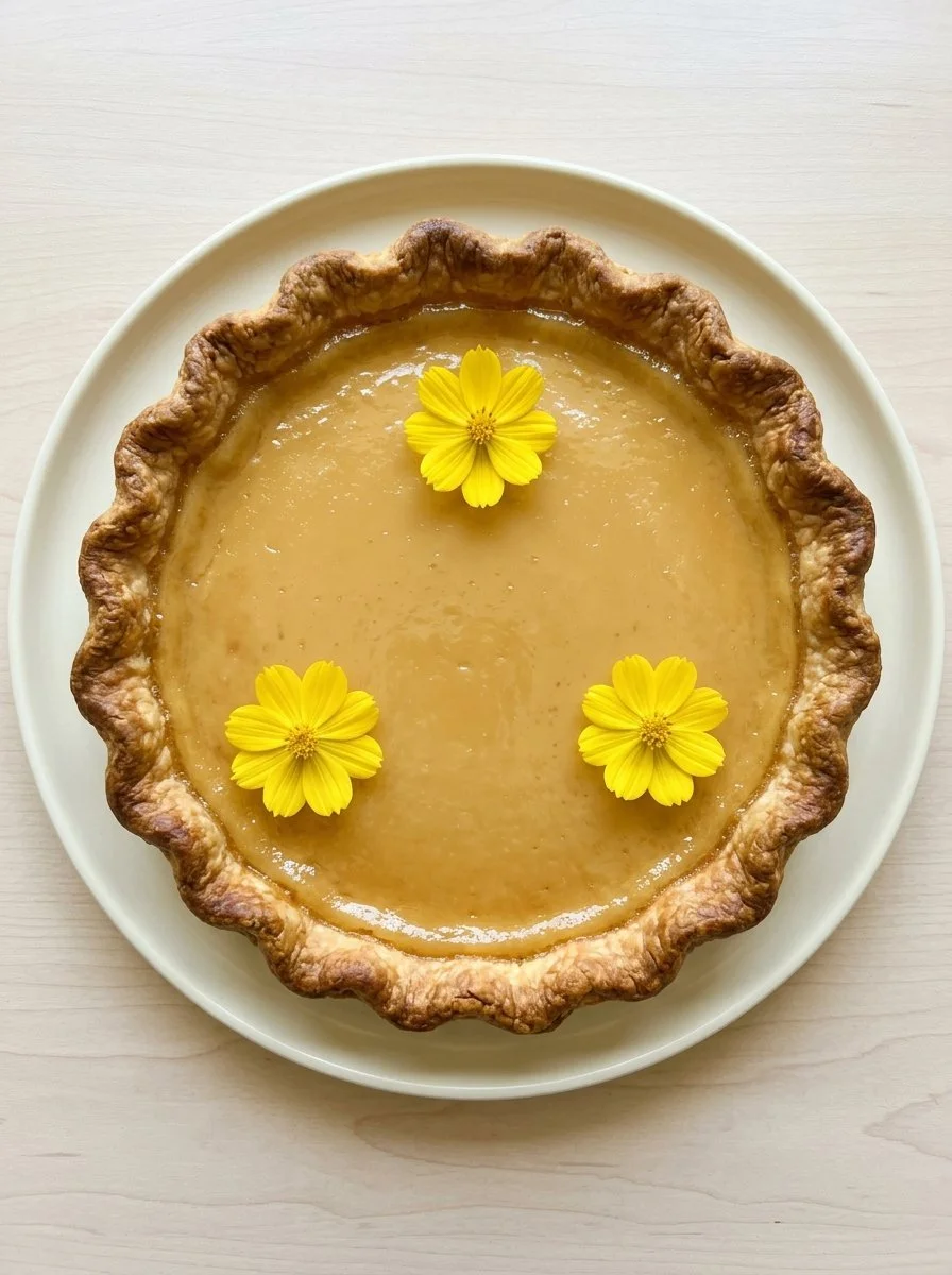 Irresistible Dandelion Cream Pie ready to serve