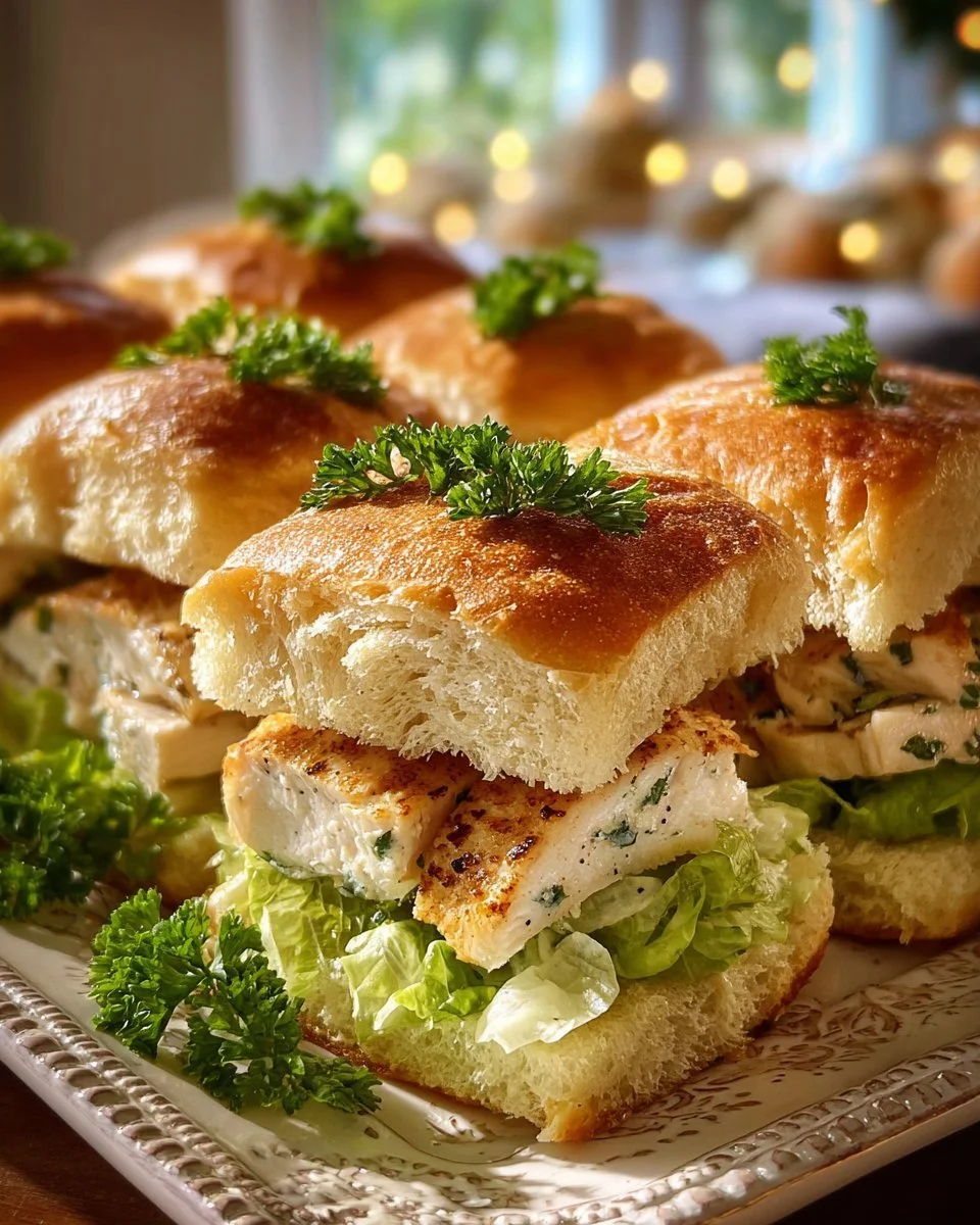 Garlic Butter Chicken Caesar Sandwich garnished with fresh ingredients