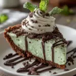 No-Bake Shamrock Shake Pie topped with whipped cream and mint sprinkles