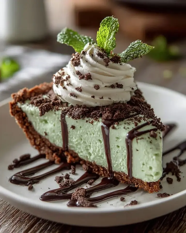 No-Bake Shamrock Shake Pie topped with whipped cream and mint sprinkles