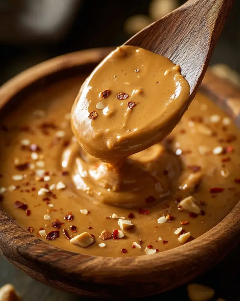 Deliciously creamy homemade Thai peanut sauce in a bowl