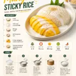 Delicious mango sticky rice served with ripe mango and coconut sauce