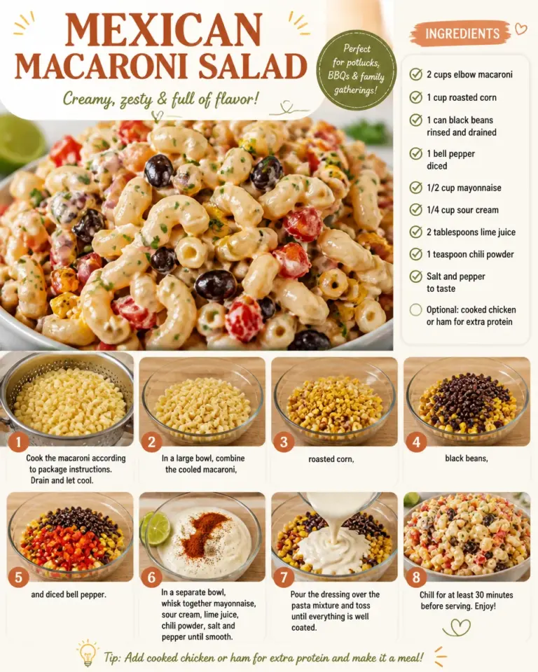 Mexican macaroni salad with colorful vegetables and dressing