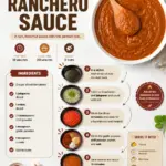 Homemade Ranchero Sauce in a bowl with fresh ingredients