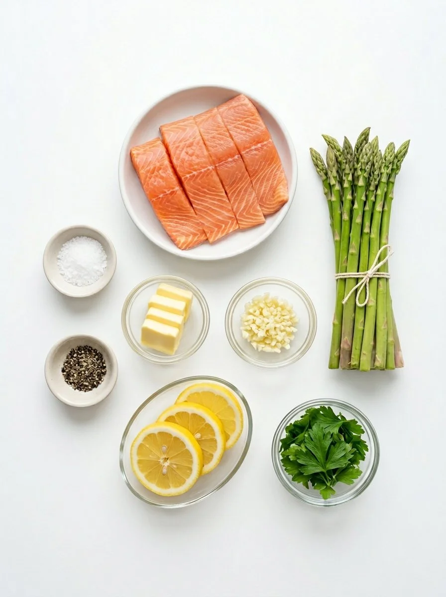 Salmon and Asparagus Foil Packs with Garlic Lemon Butter Sauce