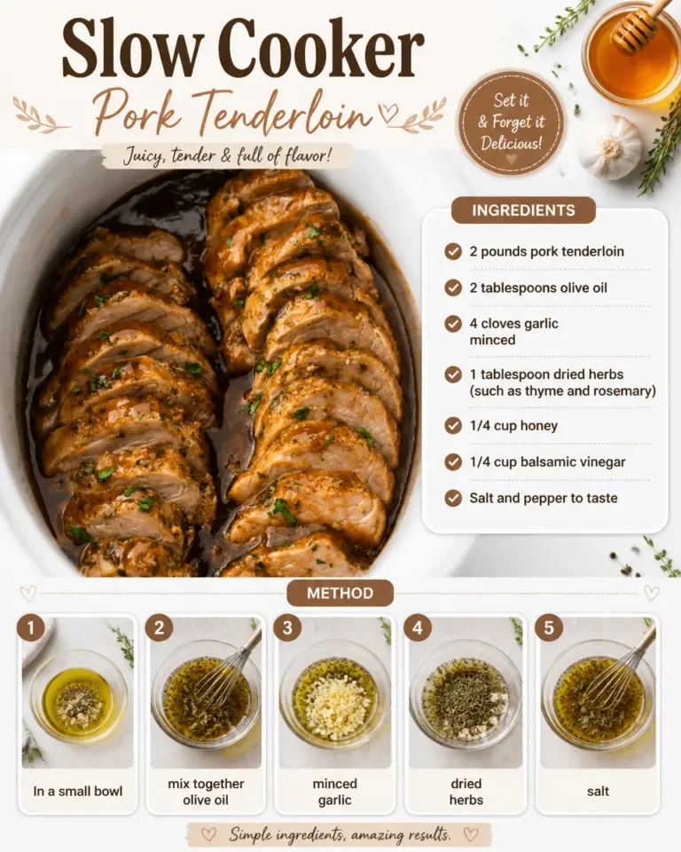 Tender slow cooker pork tenderloin served with vegetables